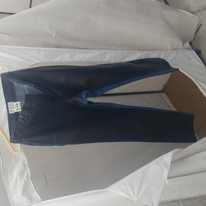 VTG T.L.C. TWINS REAL LEATHER 9/10 WOMENS JEANS BLACK LEATHER FRONT DENIM BACK